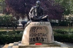 Mahatma Gandhi Statue in London latest, Mahatma Gandhi Statue in London pictures, iconic gandhi statue vandalised near london university, Victims Mahatma Gandhi Statue in London latest, Mahatma Gandhi Statue in London pictures, iconic gandhi statue vandalised near london university, Victims