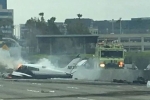 John Wayne Airport, Los Angeles, small plance crashed into a vehicle on freeway, Small plane